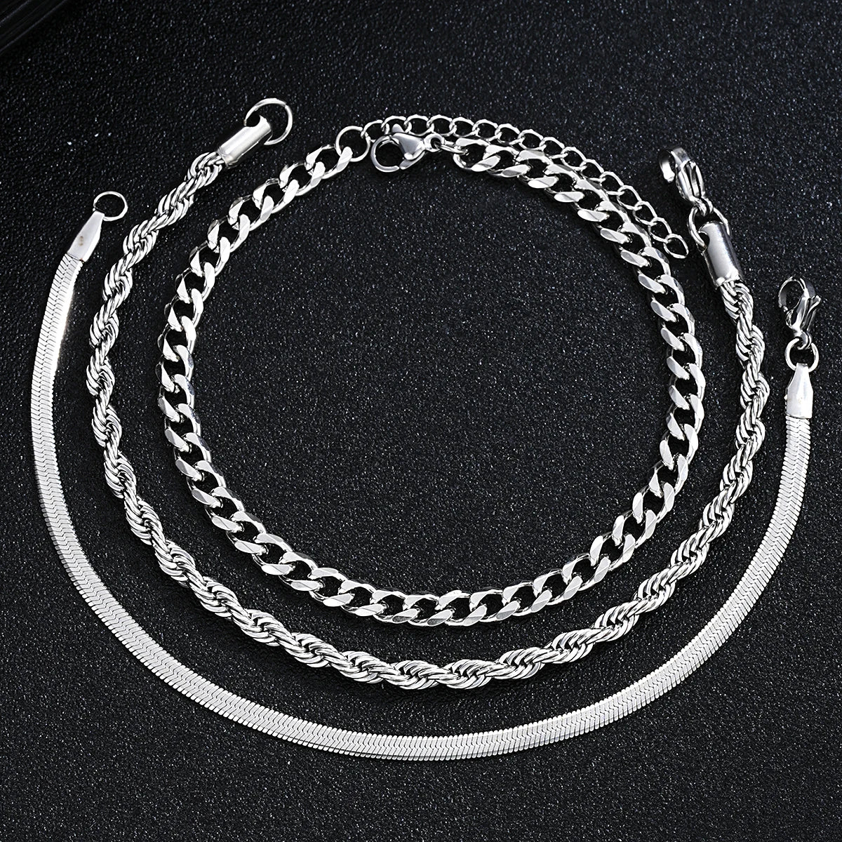Vintage Punk Jewelry Set – Stainless Steel Ring Necklace Bracelet