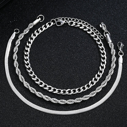 Vintage Punk Jewelry Set – Stainless Steel Ring Necklace Bracelet