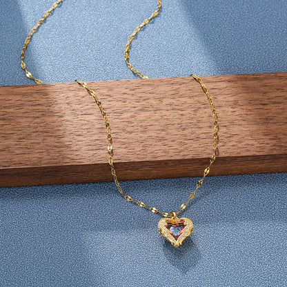 LUXURY OCEAN HEART CRYSTAL PENDANT NECKLACE
