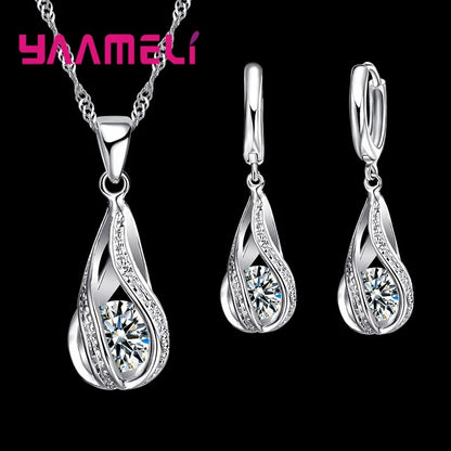 Women’s CZ Pendant Jewelry Collection – Elegant 925 Silver-Plated Gift Set