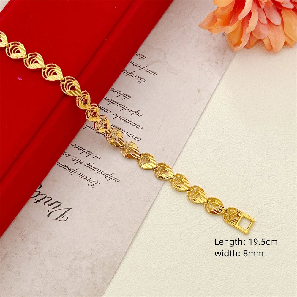 Elegant Crown & Heart Charm Bracelet – Gold Stainless Steel Wide Chain Wristwear