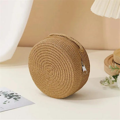 Handwoven Straw Shoulder Bag – Lock Closure Summer Crossbody Purse