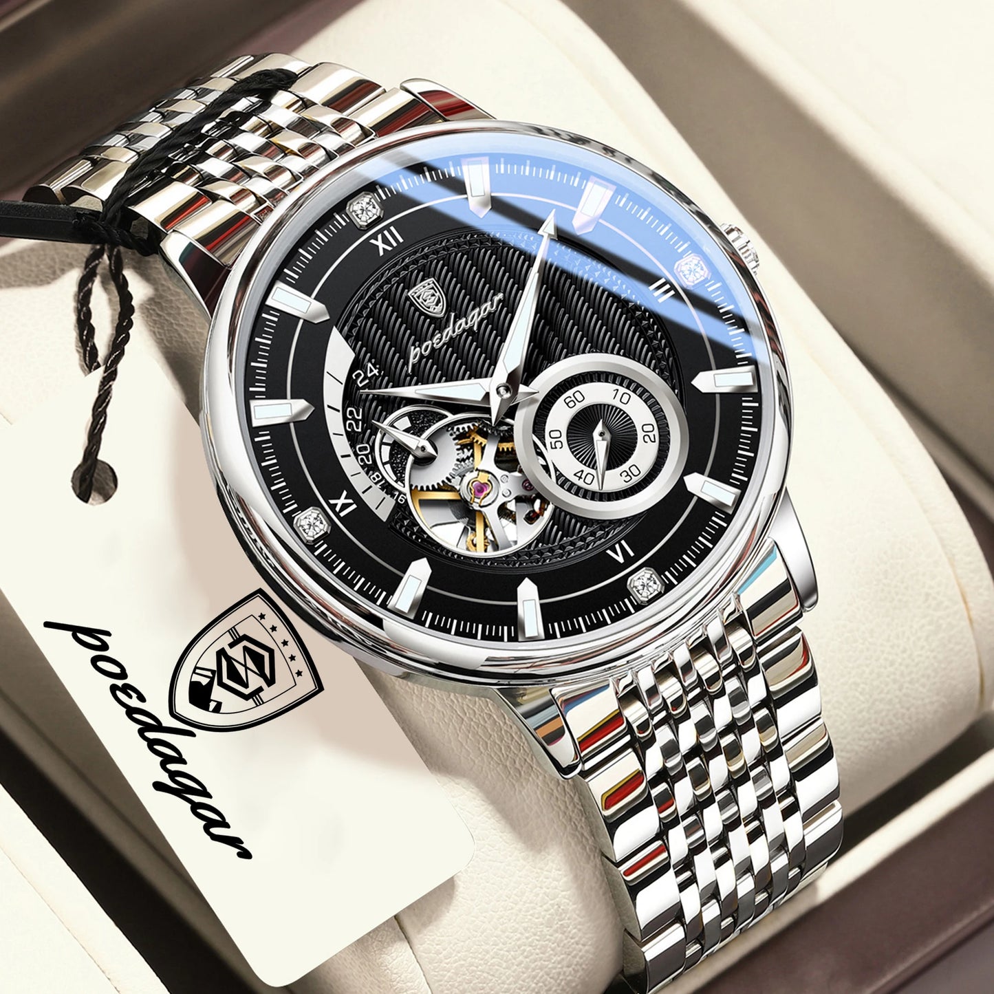 Luxury Skeleton Automatic Watch – Stainless Steel Luminous Design