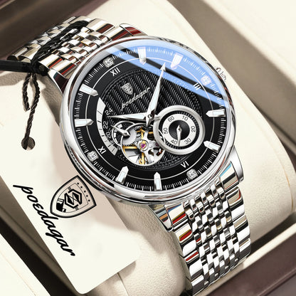 Luxury Skeleton Automatic Watch – Stainless Steel Luminous Design