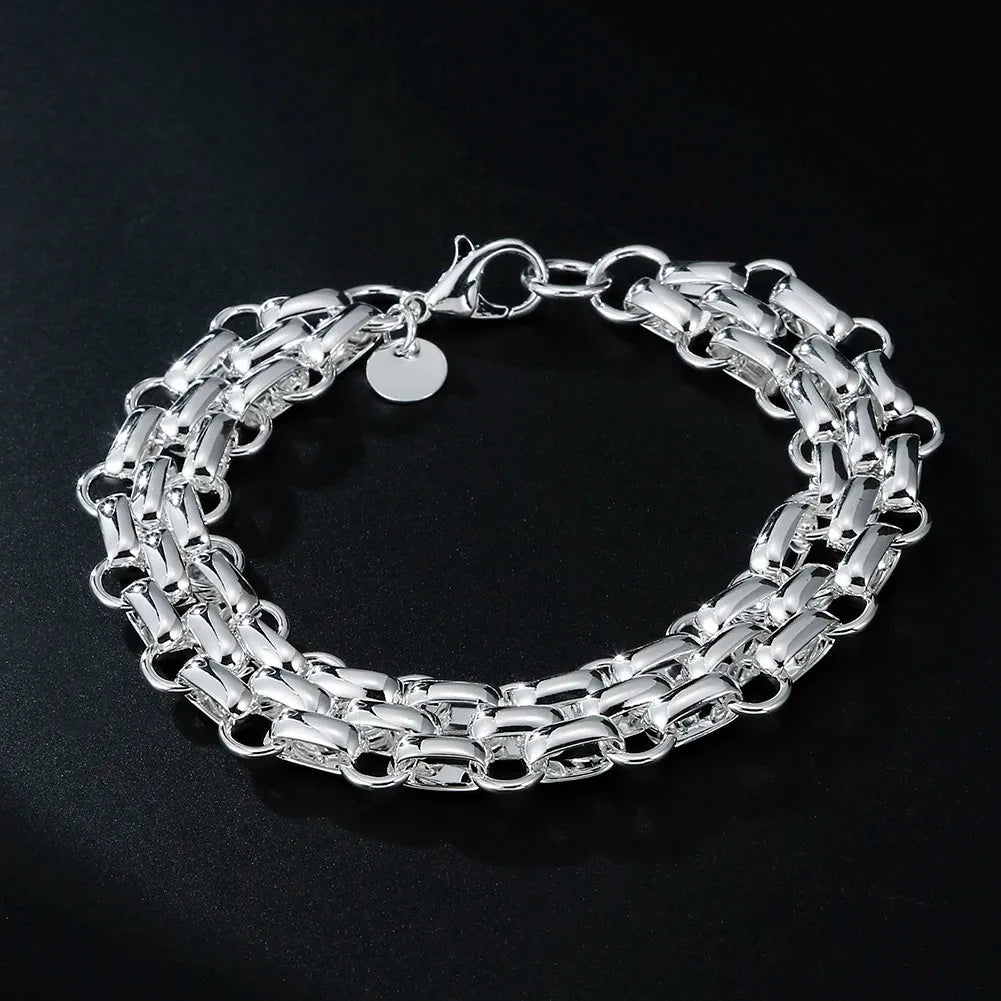 Elegant 925 Sterling Silver Charm Bracelet with Polished Geometric Design