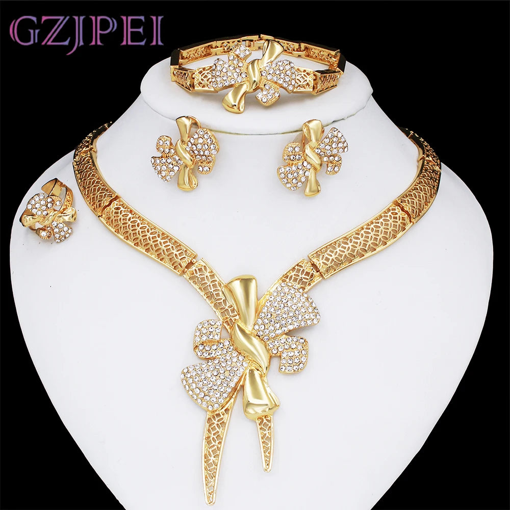 Premium Bow Jewelry Set – Elegant 4-Piece Gold-Tone Accessories for Women