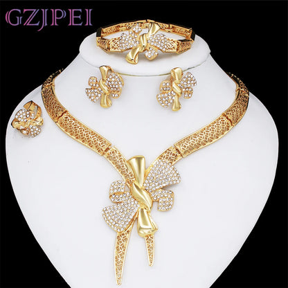 Premium Bow Jewelry Set – Elegant 4-Piece Gold-Tone Accessories for Women