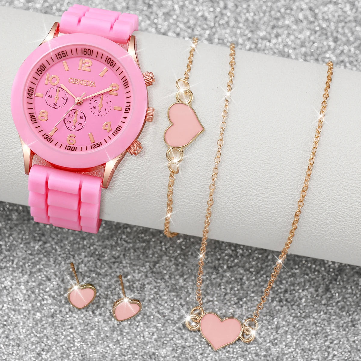 Women’s Fashion Quartz Watch Set – Silicone Strap Jewelry Gift Collection