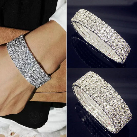 Full White Crystal Elastic Tennis Bracelet for Women – Elegant Wedding Style