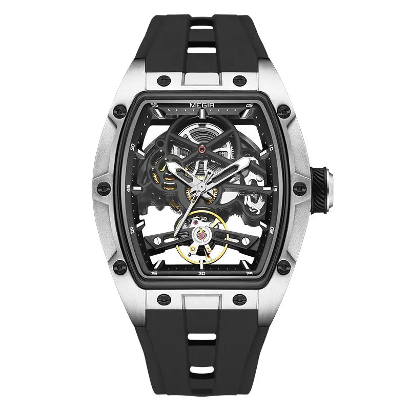 Automatic Sport Mechanical Watch – Tonneau Dial Silicone Strap