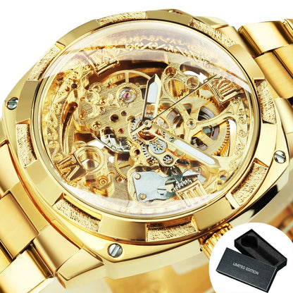 Luxury Retro Skeleton Square Watch – Automatic Movement Steel Band Men’s Watch