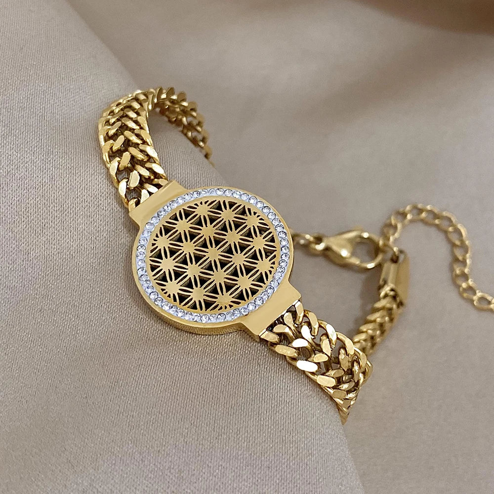 18K Gold Plated Portrait Coin Cuff Bracelet – Stainless Steel Wide Bangle