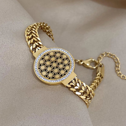18K Gold Plated Portrait Coin Cuff Bracelet – Stainless Steel Wide Bangle