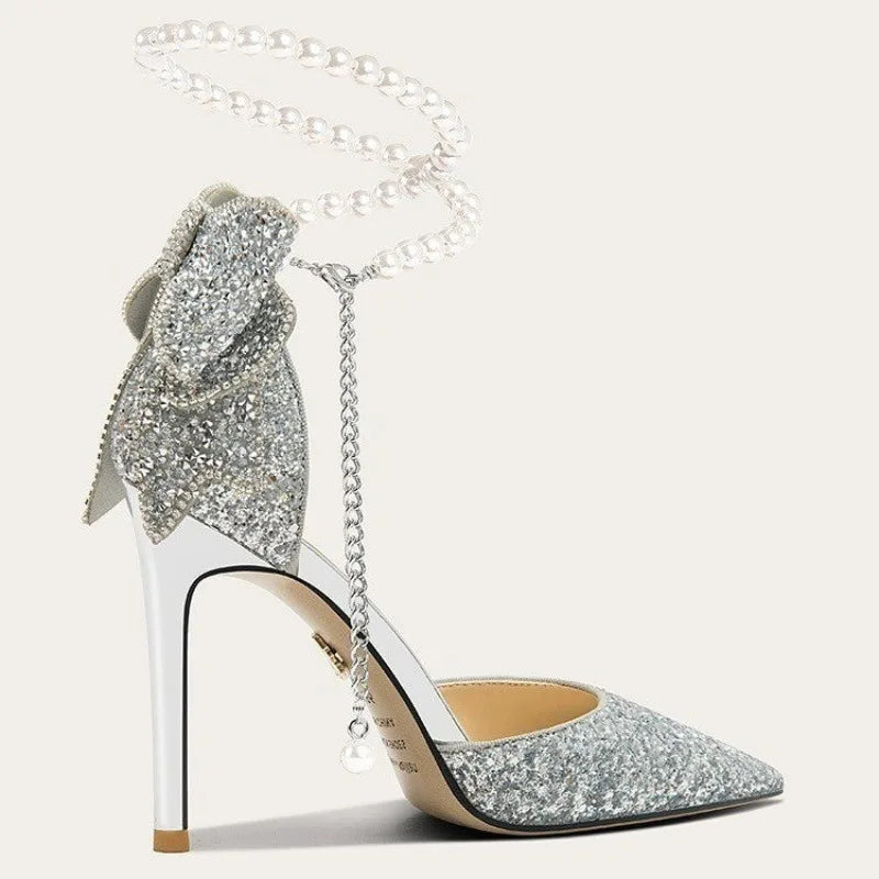 ELEGANT TEMPERAMENT SEQUIN BOW HIGH HEELS