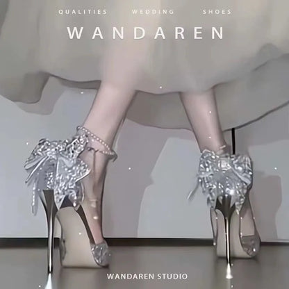 ELEGANT TEMPERAMENT SEQUIN BOW HIGH HEELS