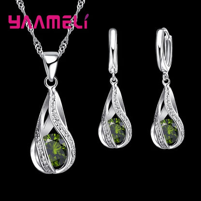 Women’s CZ Pendant Jewelry Collection – Elegant 925 Silver-Plated Gift Set