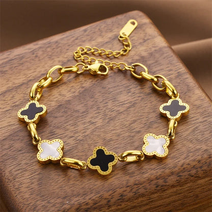 Minimal Lucky Chain Bracelet – Women Fashion Titanium Steel Clover Charm