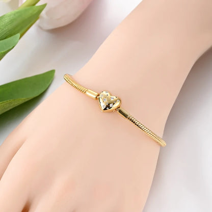 Elegant Heart Charm Bracelet – 925 Silver DIY Beads Jewelry