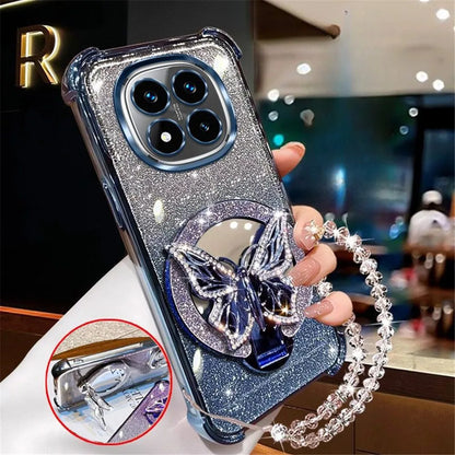Glam Mirror Phone Case – Sparkle Butterfly Cover with Wrist Strap & Stand