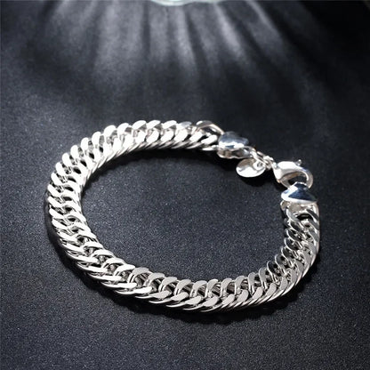 Elegant 925 Sterling Silver Charm Bracelet with Polished Geometric Design