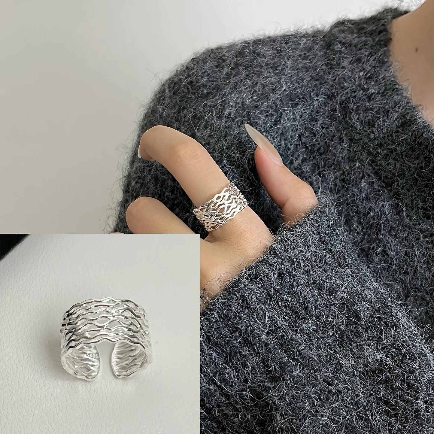 MODERN 925 STERLING SILVER HEART RING