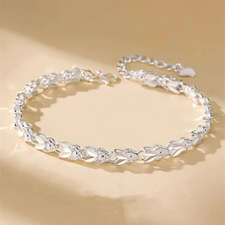 Elegant 925 Sterling Silver Charm Bracelet with Polished Geometric Design