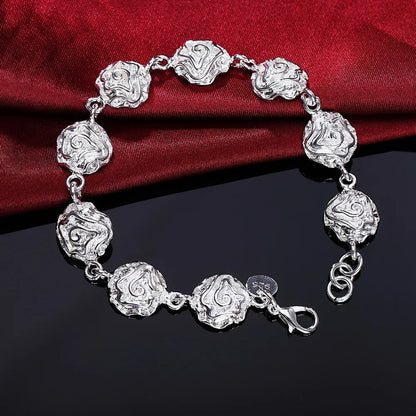 Elegant 925 Sterling Silver Charm Bracelet with Polished Geometric Design