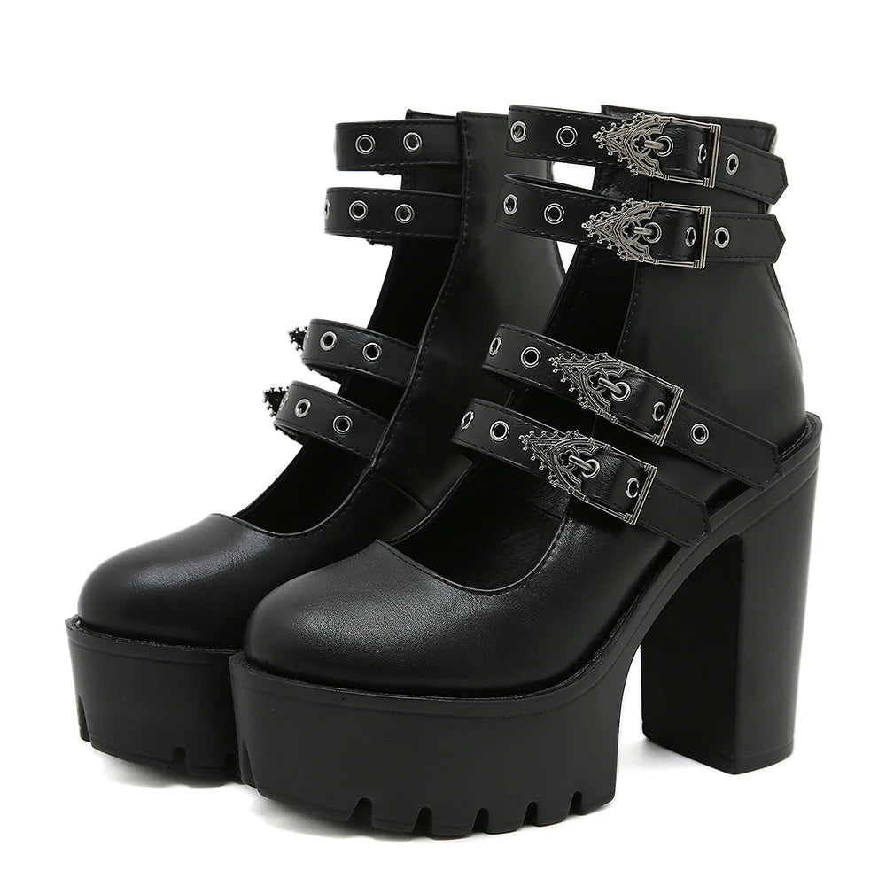 DARK GOTH PLATFORM MARY JANE BLOCK HEELS