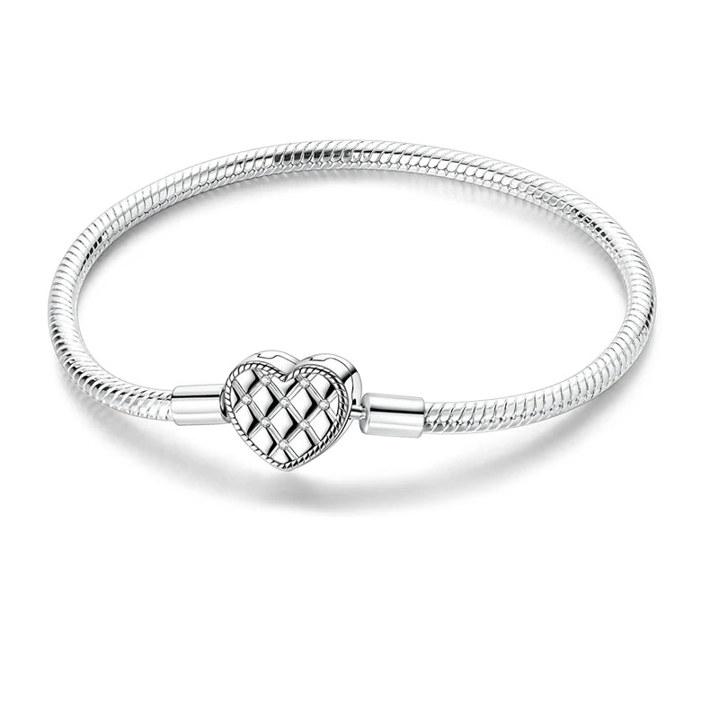 Elegant Heart Charm Bracelet – 925 Silver DIY Beads Jewelry
