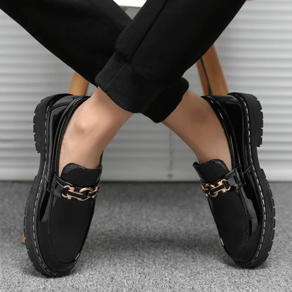 Men’s Horse Buckle Casual Loafers – Black Business Style
