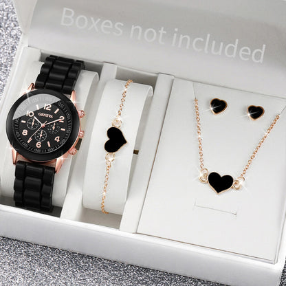 Women’s Fashion Quartz Watch Set – Silicone Strap Jewelry Gift Collection