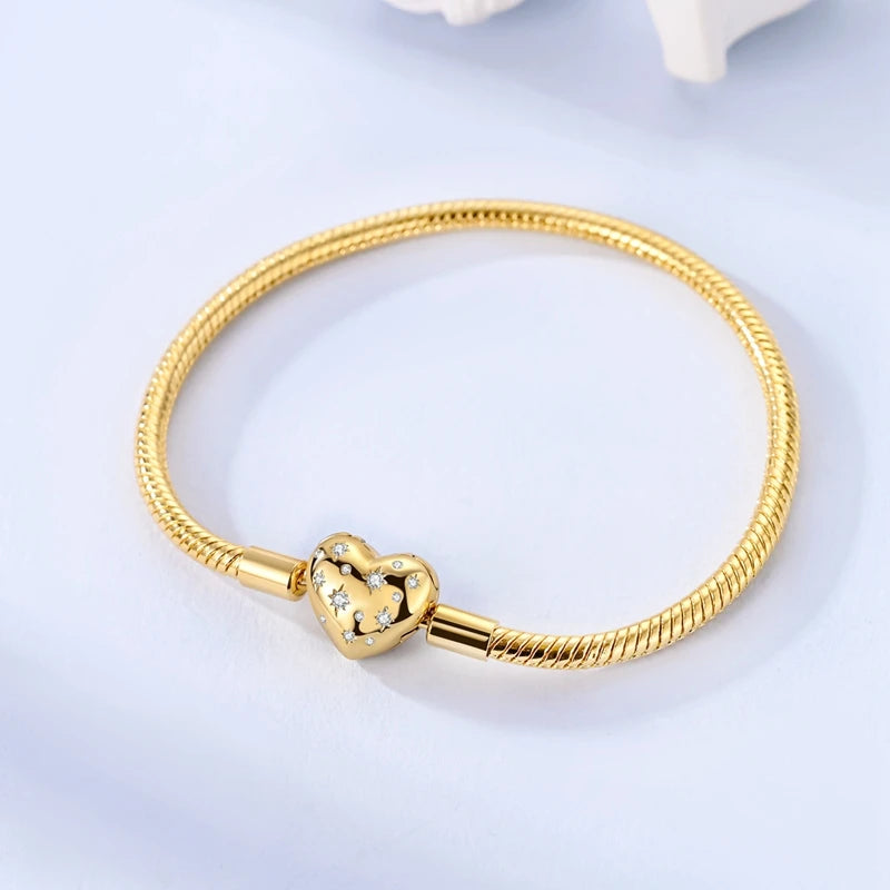 Elegant Heart Charm Bracelet – 925 Silver DIY Beads Jewelry
