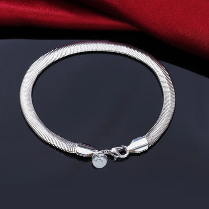 Elegant 925 Sterling Silver Charm Bracelet with Polished Geometric Design