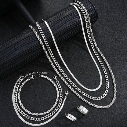 Vintage Punk Jewelry Set – Stainless Steel Ring Necklace Bracelet
