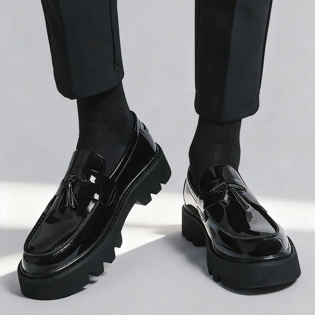Elegant Gloss Finish Thick Sole Formal Loafers for Men