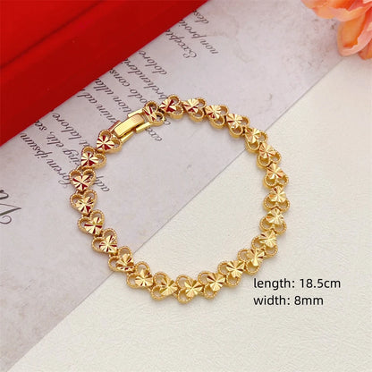 Elegant Crown & Heart Charm Bracelet – Gold Stainless Steel Wide Chain Wristwear