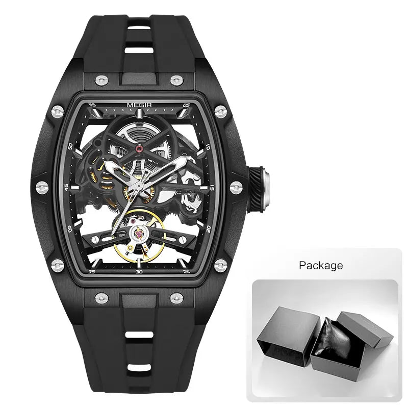 Automatic Sport Mechanical Watch – Tonneau Dial Silicone Strap