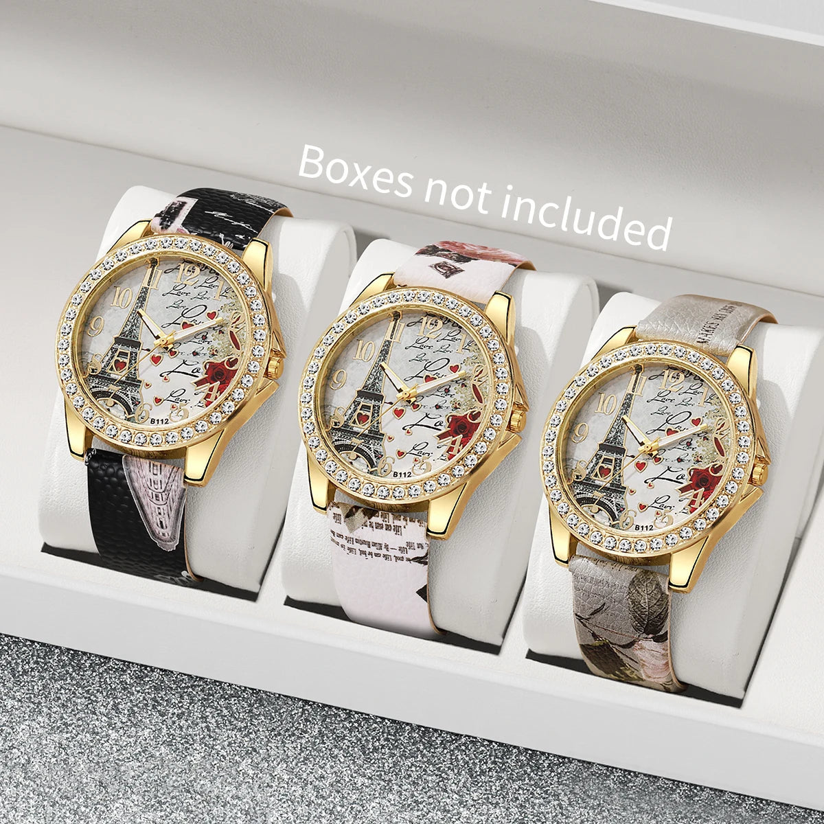 RHINESTONE FLOWER PRINT LUXURY WATCH SET