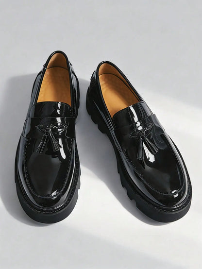 Elegant Gloss Finish Thick Sole Formal Loafers for Men