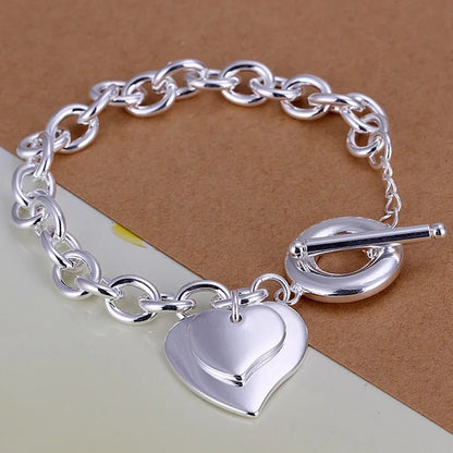 Elegant 925 Sterling Silver Charm Bracelet with Polished Geometric Design