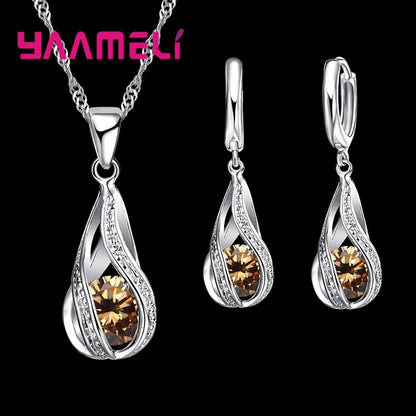 Women’s CZ Pendant Jewelry Collection – Elegant 925 Silver-Plated Gift Set
