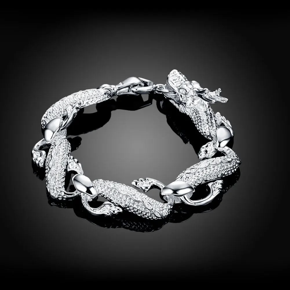 Elegant 925 Sterling Silver Charm Bracelet with Polished Geometric Design