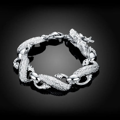 Elegant 925 Sterling Silver Charm Bracelet with Polished Geometric Design