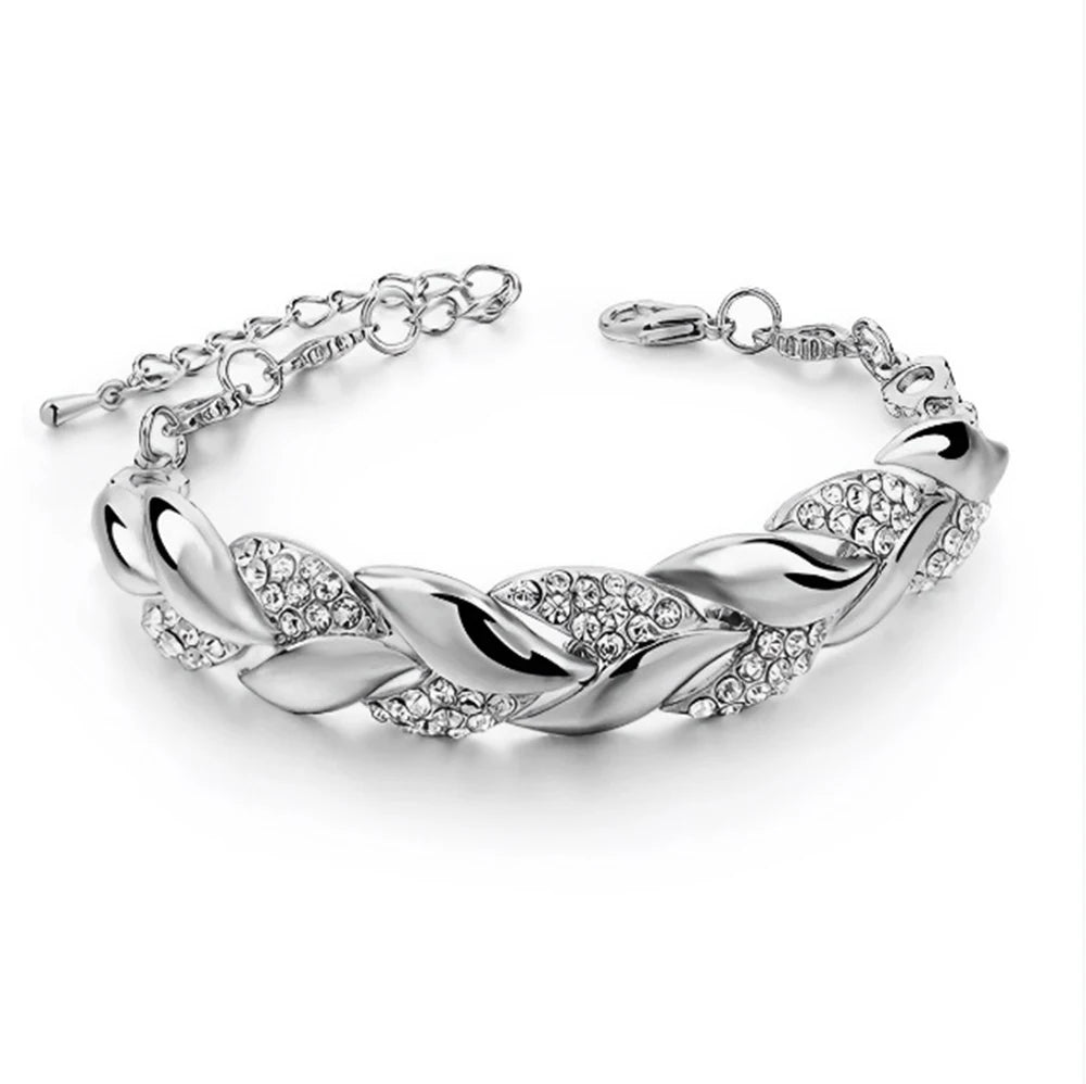 Minimal Luxury Leaf Bracelet – Shiny Crystal Charm Women Accessory