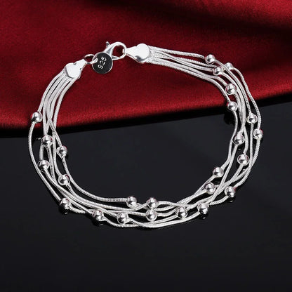 Elegant 925 Sterling Silver Charm Bracelet with Polished Geometric Design