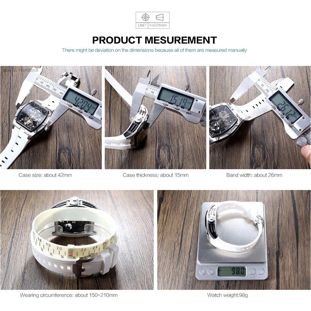 Automatic Sport Mechanical Watch – Tonneau Dial Silicone Strap