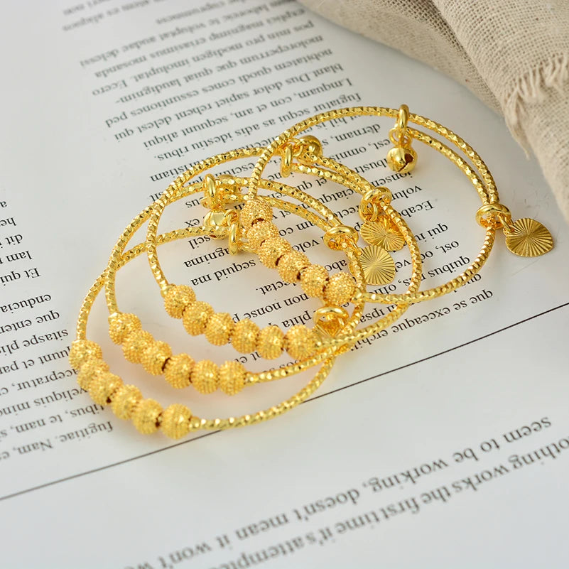 Traditional Style Kids Bracelets – 18K Gold Color Baby Bangles Set
