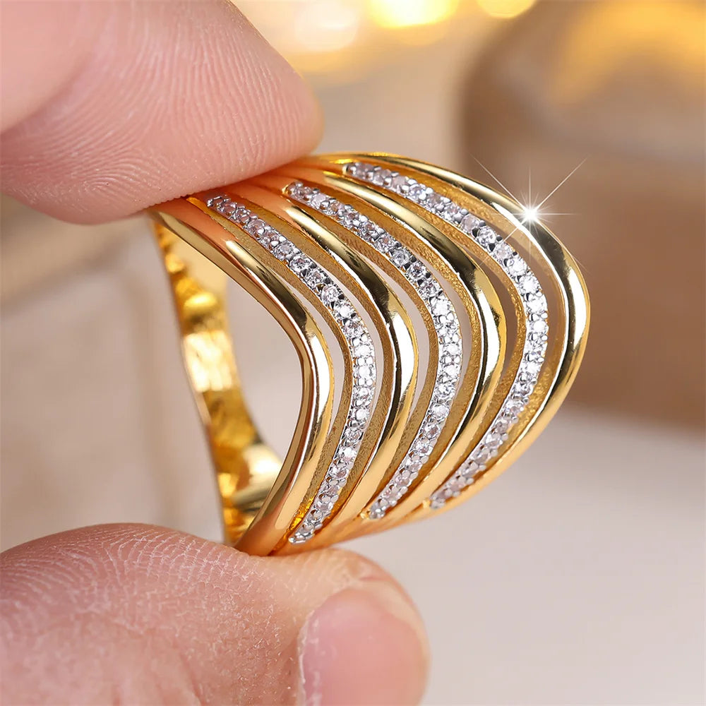 Luxury-Inspired Multilayer Zircon Ring – Elegant Women’s Wedding & Engagement Accessory