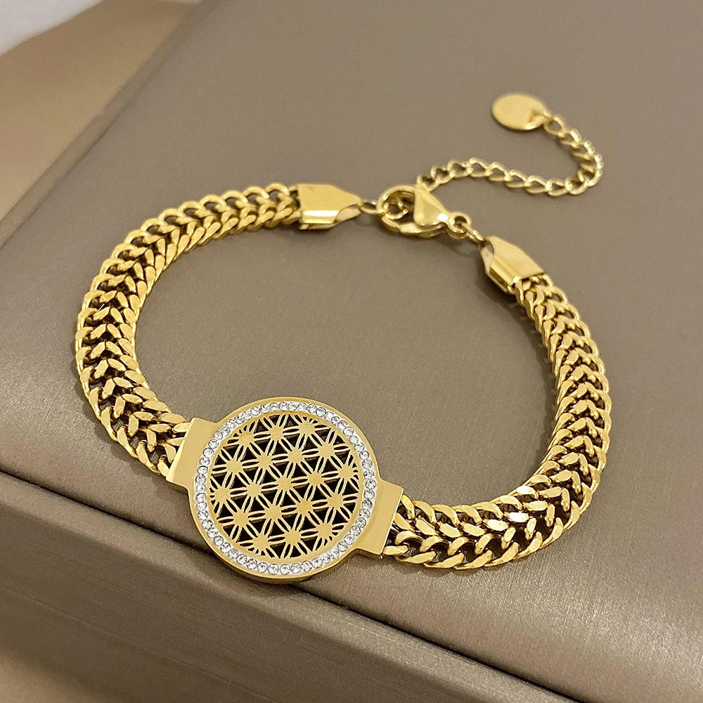 18K Gold Plated Portrait Coin Cuff Bracelet – Stainless Steel Wide Bangle