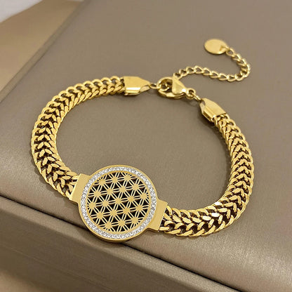 18K Gold Plated Portrait Coin Cuff Bracelet – Stainless Steel Wide Bangle